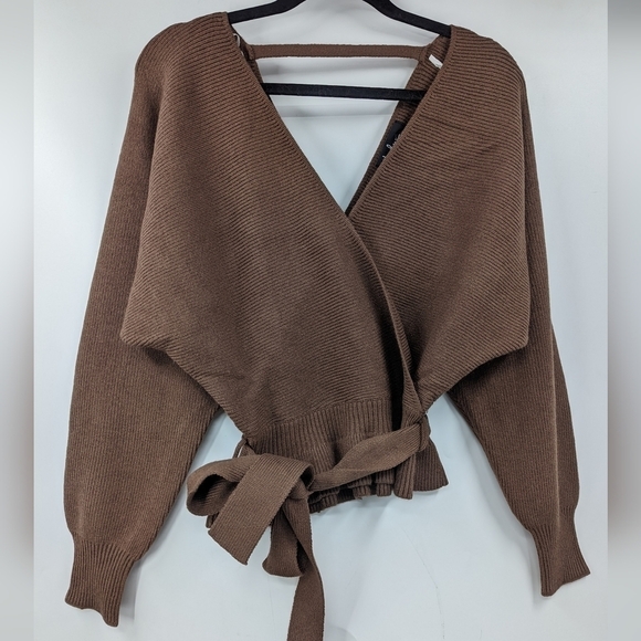 NWT LULU'S Faux Wrap Belted Dolman Sweater - Picture 1 of 8